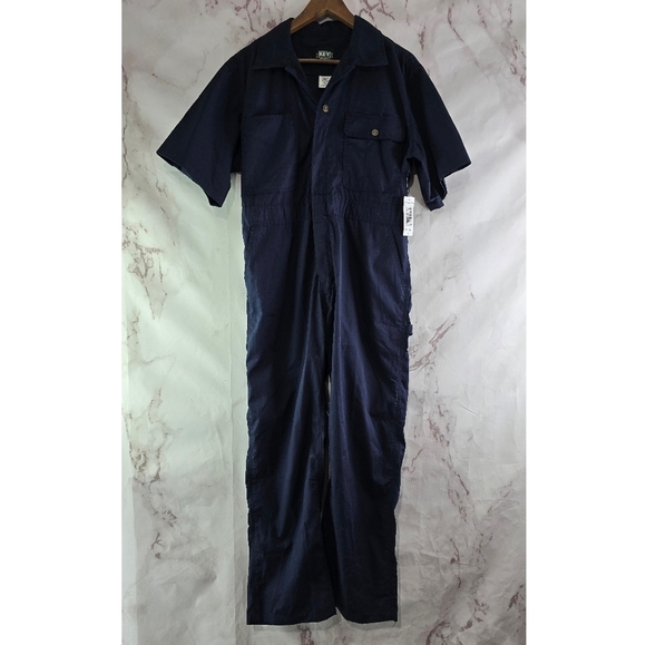 Key Coveralls Mens Small Blue Short Sleeve Jumpsuit Bib Button Up Mechanic - Picture 1 of 14